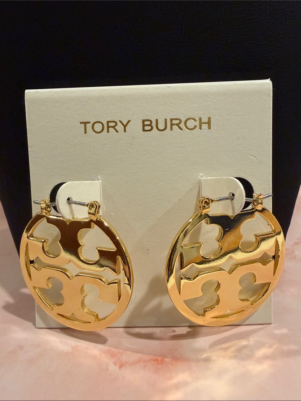 Tory Burch | Shiny Gold Plated Logo Cutout Disc Earrings | Medium